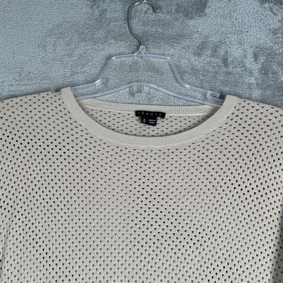 Theory‎ Sweater Womens Small Tan Dreamerly Open Knit Mesh Neutral Minimalist - Picture 4 of 9